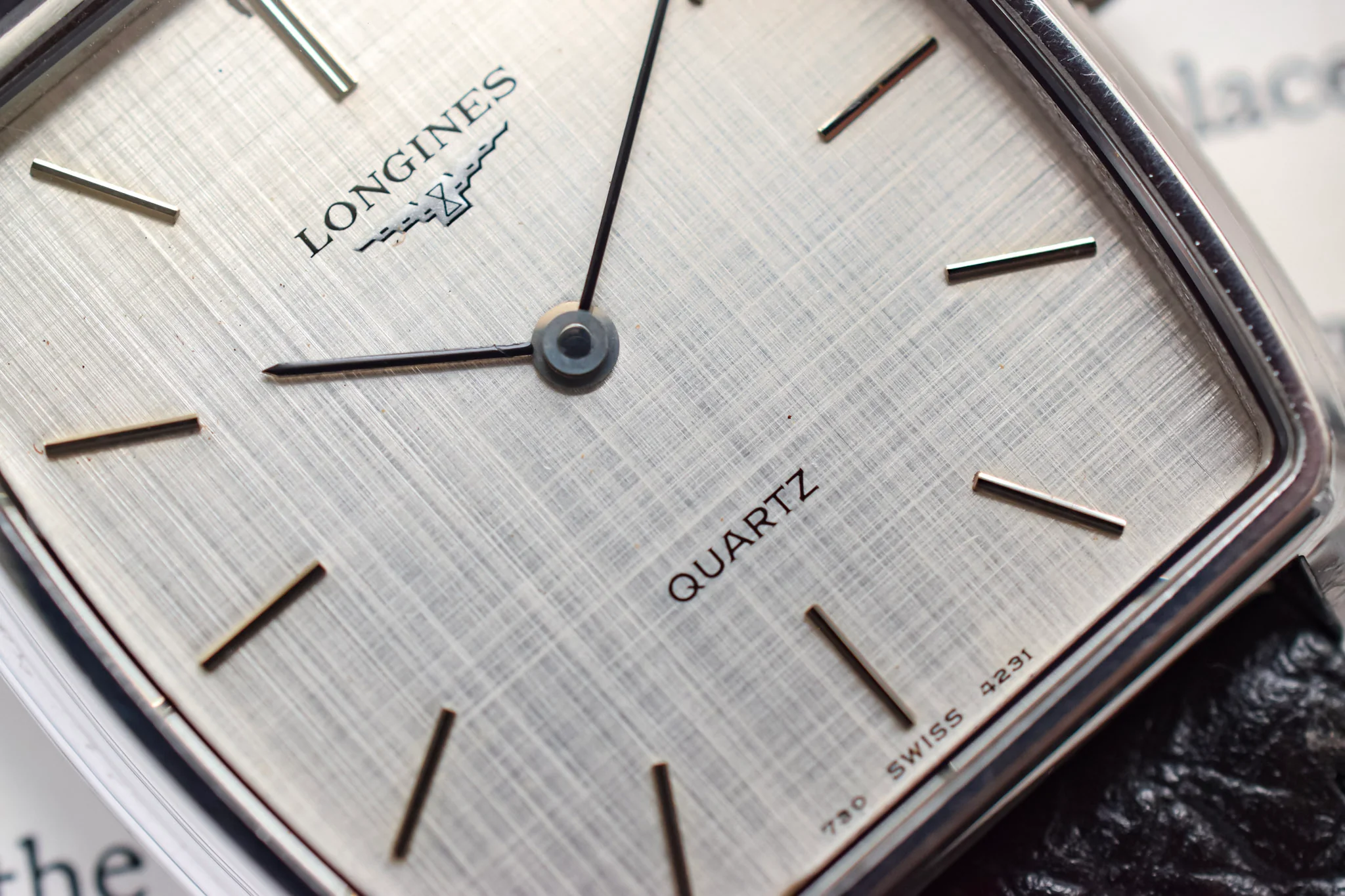 1970s Longines Steel Linen Dial Quartz Square Cushion - Image 4