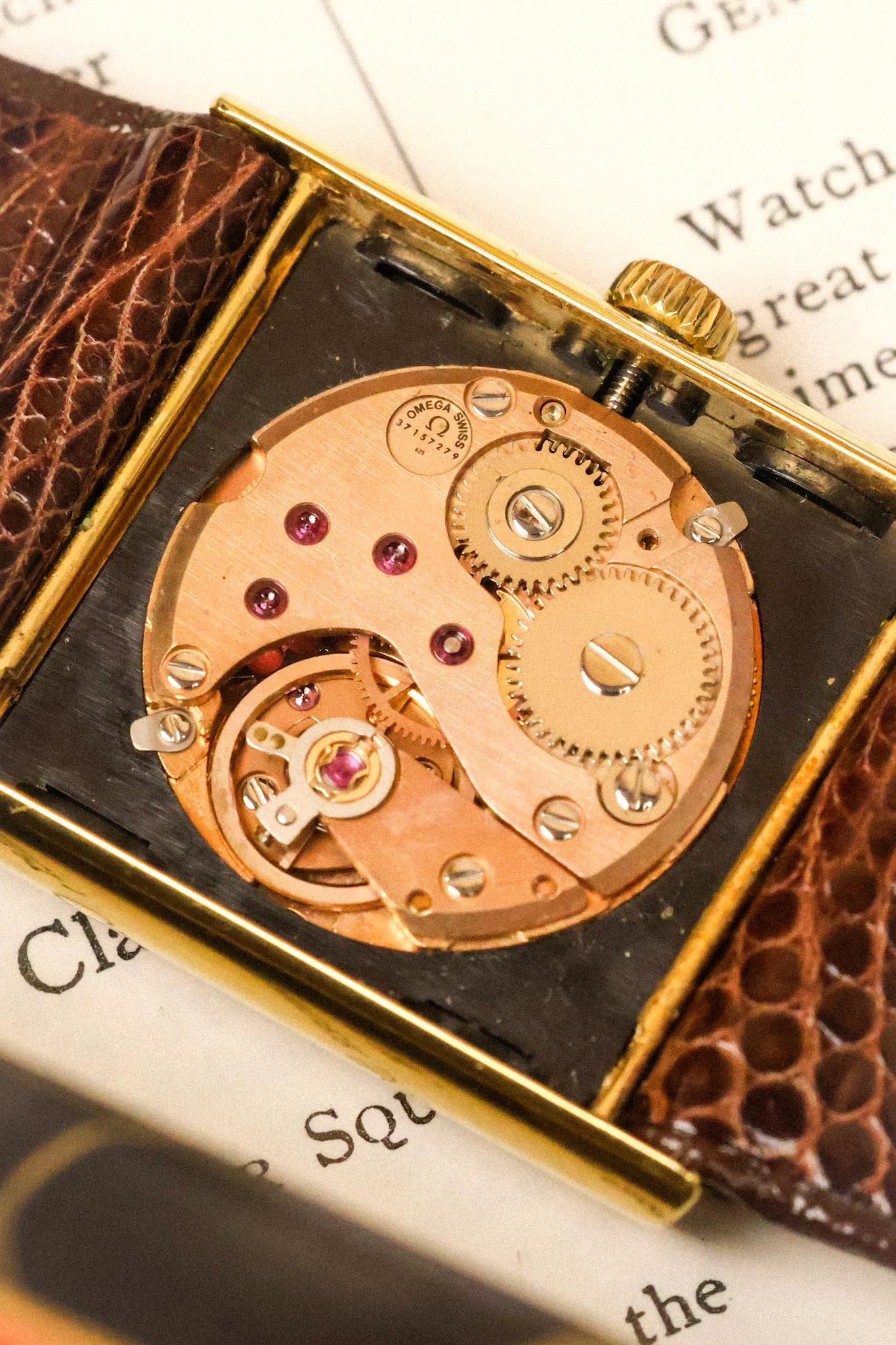 1970s Omega De Ville Gold Plated Chocolate Quadrant Tank - Image 14