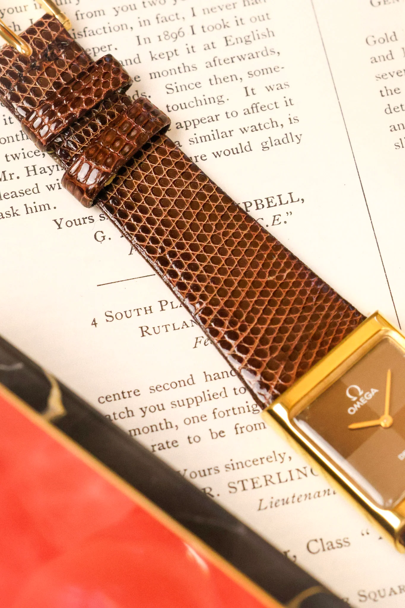 1970s Omega De Ville Gold Plated Chocolate Quadrant Tank - Image 9