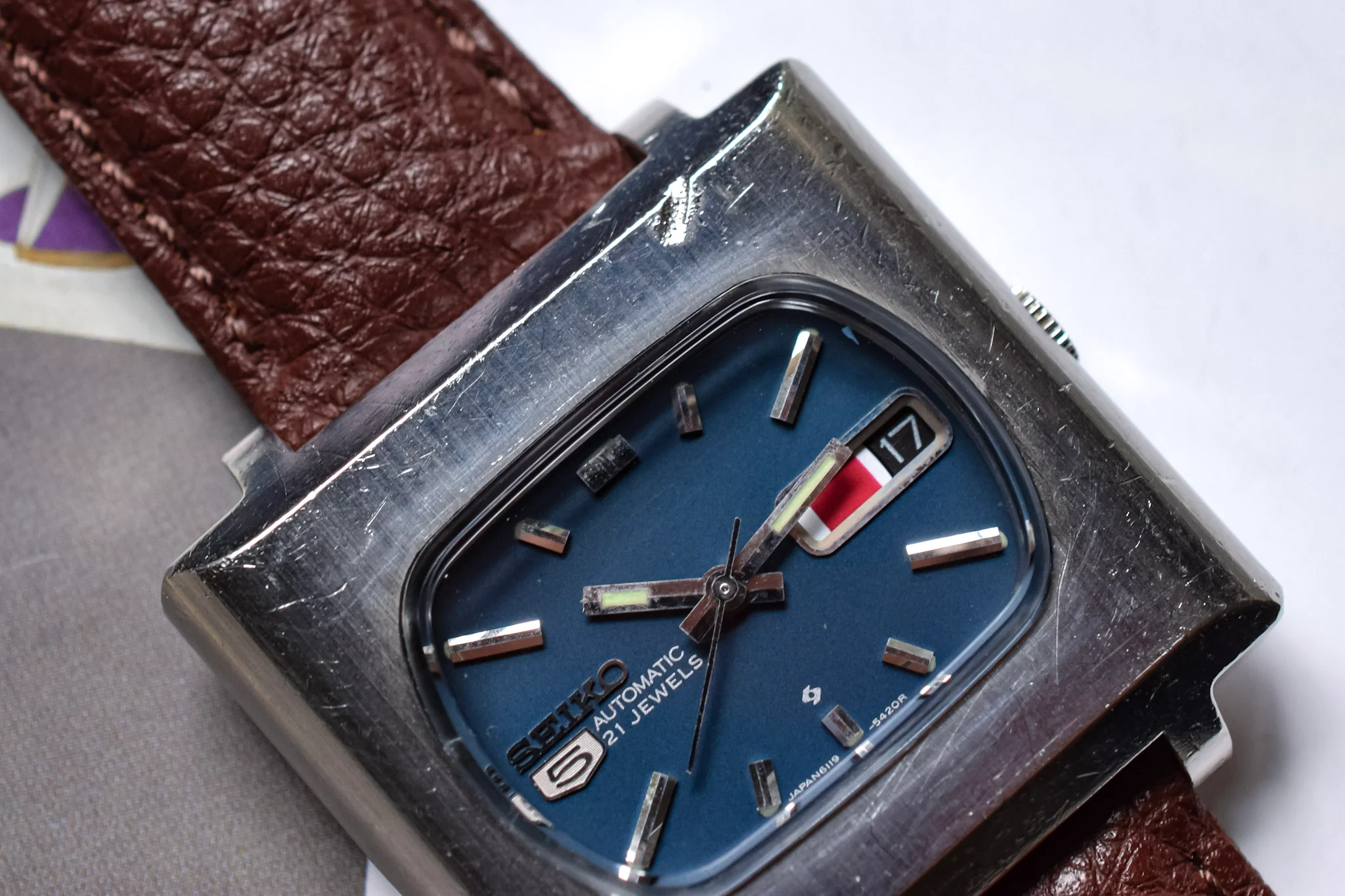1974 Seiko 5 Automatic Blue TV - Red Block Sunday - Image 3