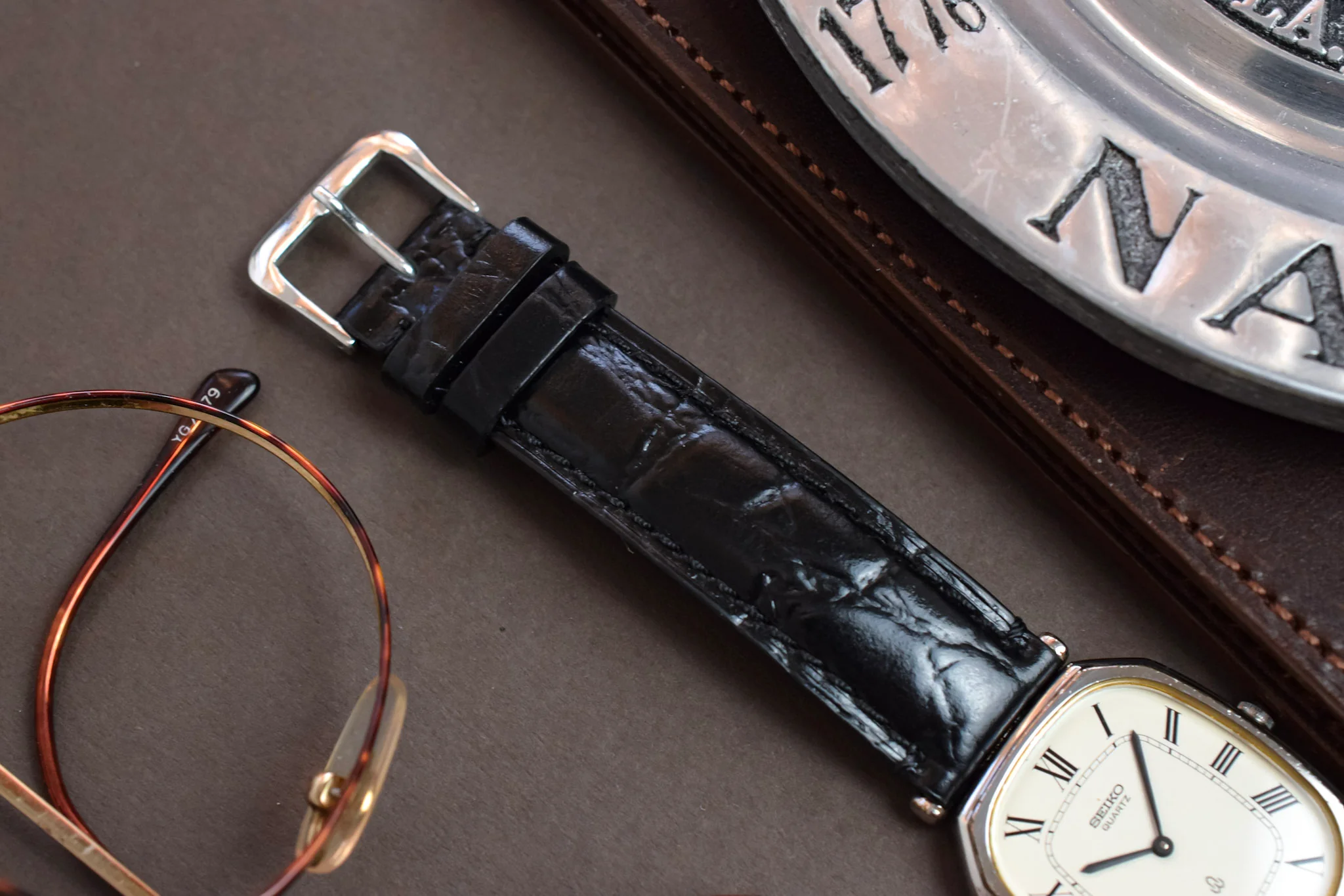 1979 Seiko Palladium Plated Shrouded Lug Roman Octo - Image 5