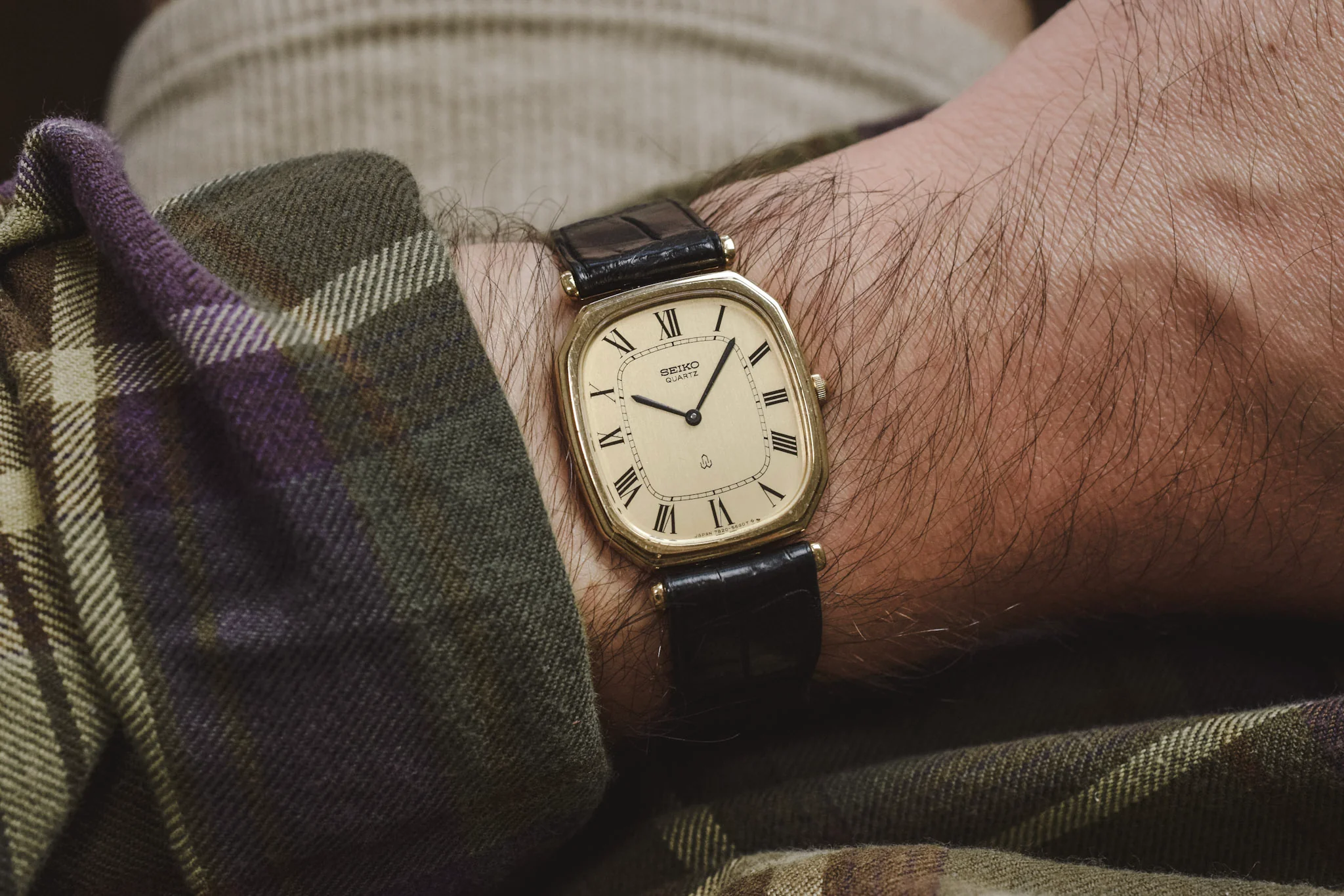 1980 Seiko Gold Plated Shrouded Lug Champagne Roman Octo - Image 11