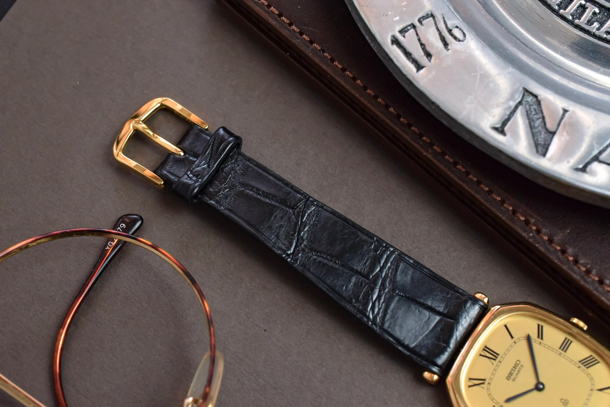 1980 Seiko Gold Plated Shrouded Lug Champagne Roman Octo - Image 5