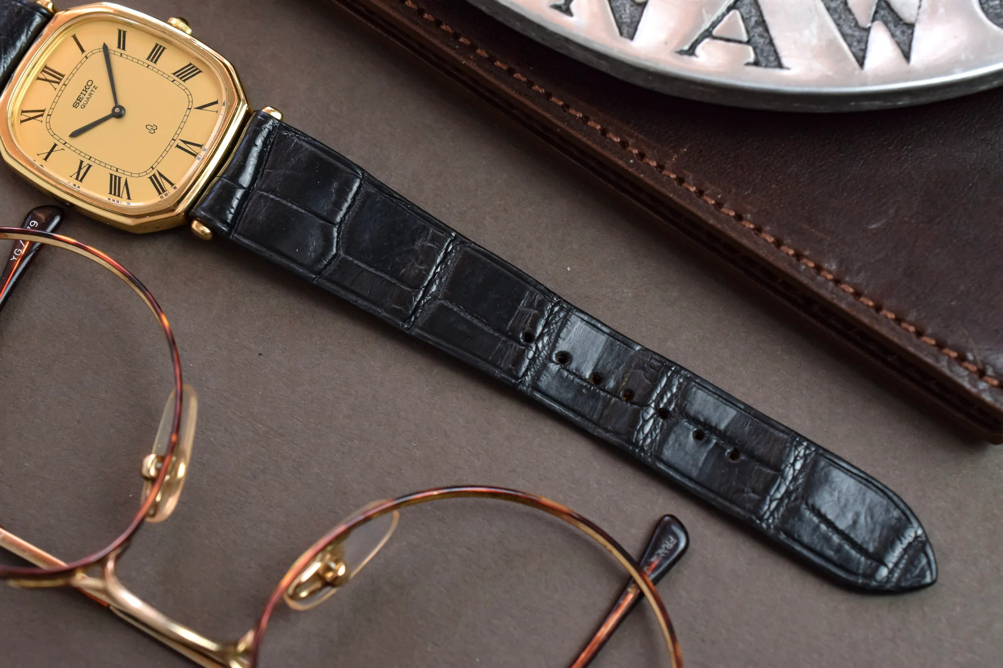 1980 Seiko Gold Plated Shrouded Lug Champagne Roman Octo - Image 8