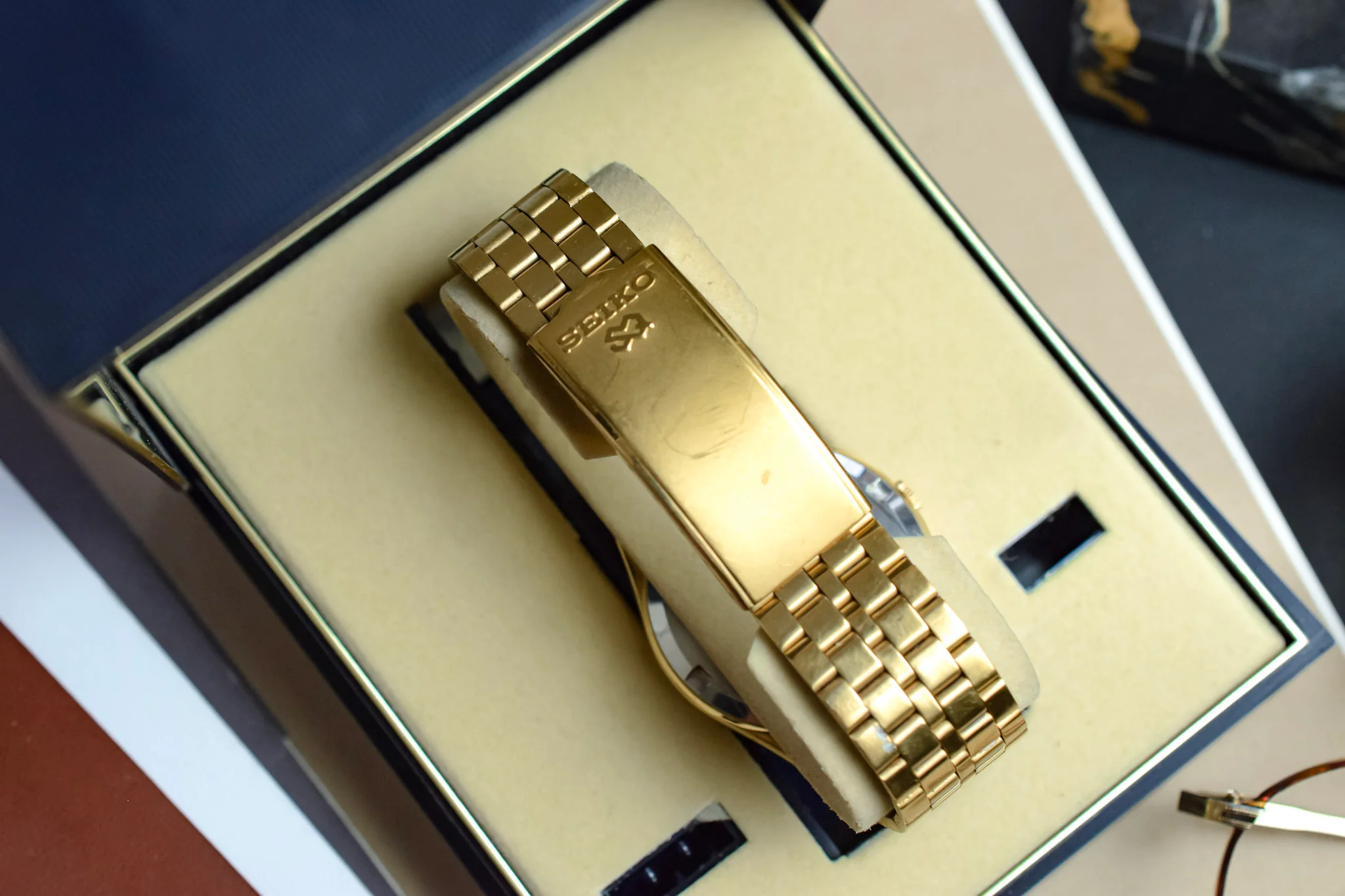 1980 Seiko SQ Golden Cushion Day-Date (Near Mint in Box) - Image 7