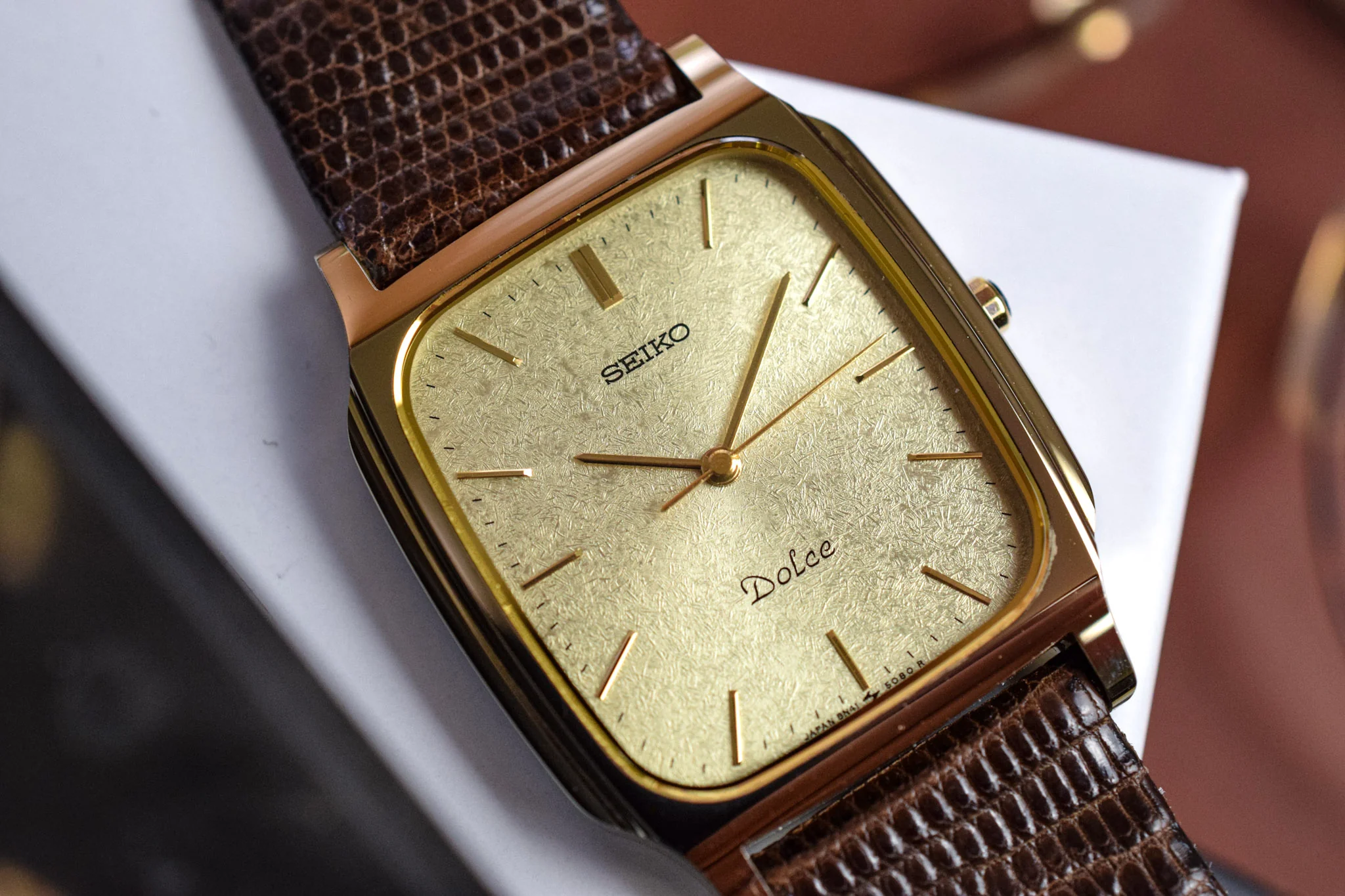 1984 Seiko Dolce Tungsten Carbide Snowflake Dial Tonneau - Image 3
