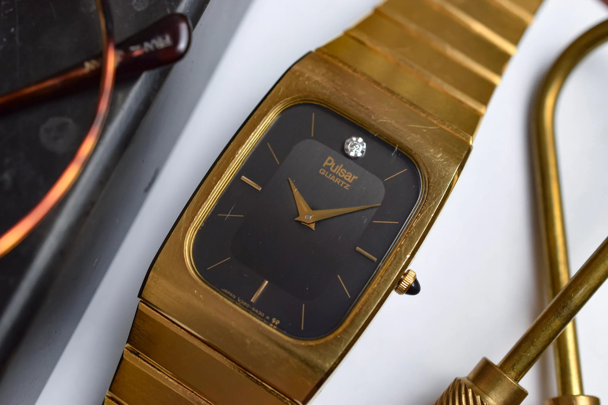 1986 Pulsar Gilt Diamond Dial Tonneau Cuff - Image 3