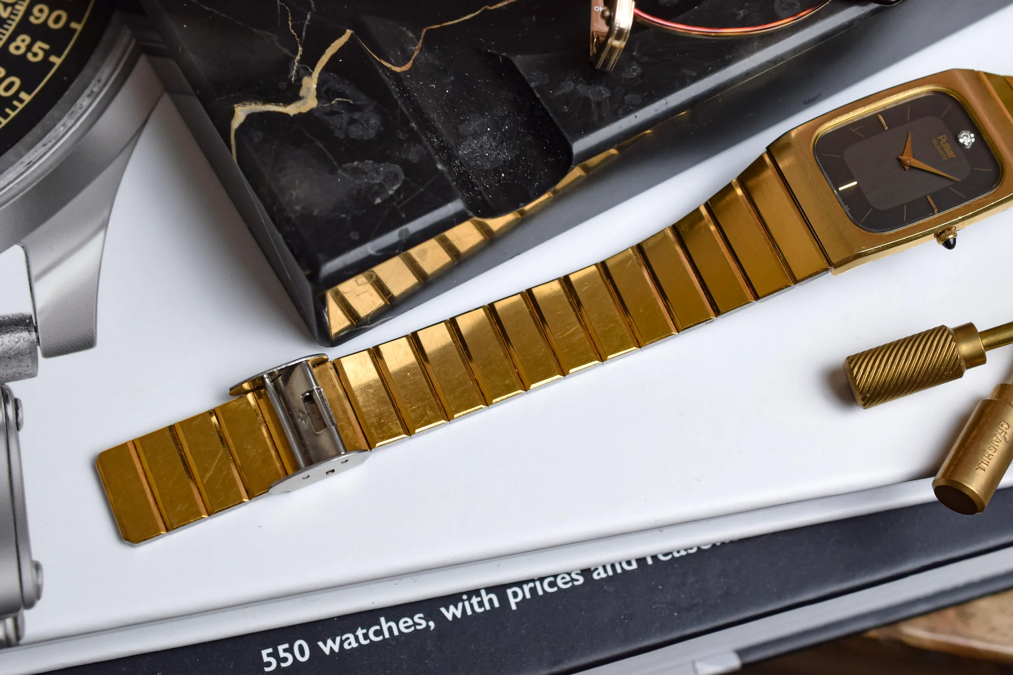 1986 Pulsar Gilt Diamond Dial Tonneau Cuff - Image 7