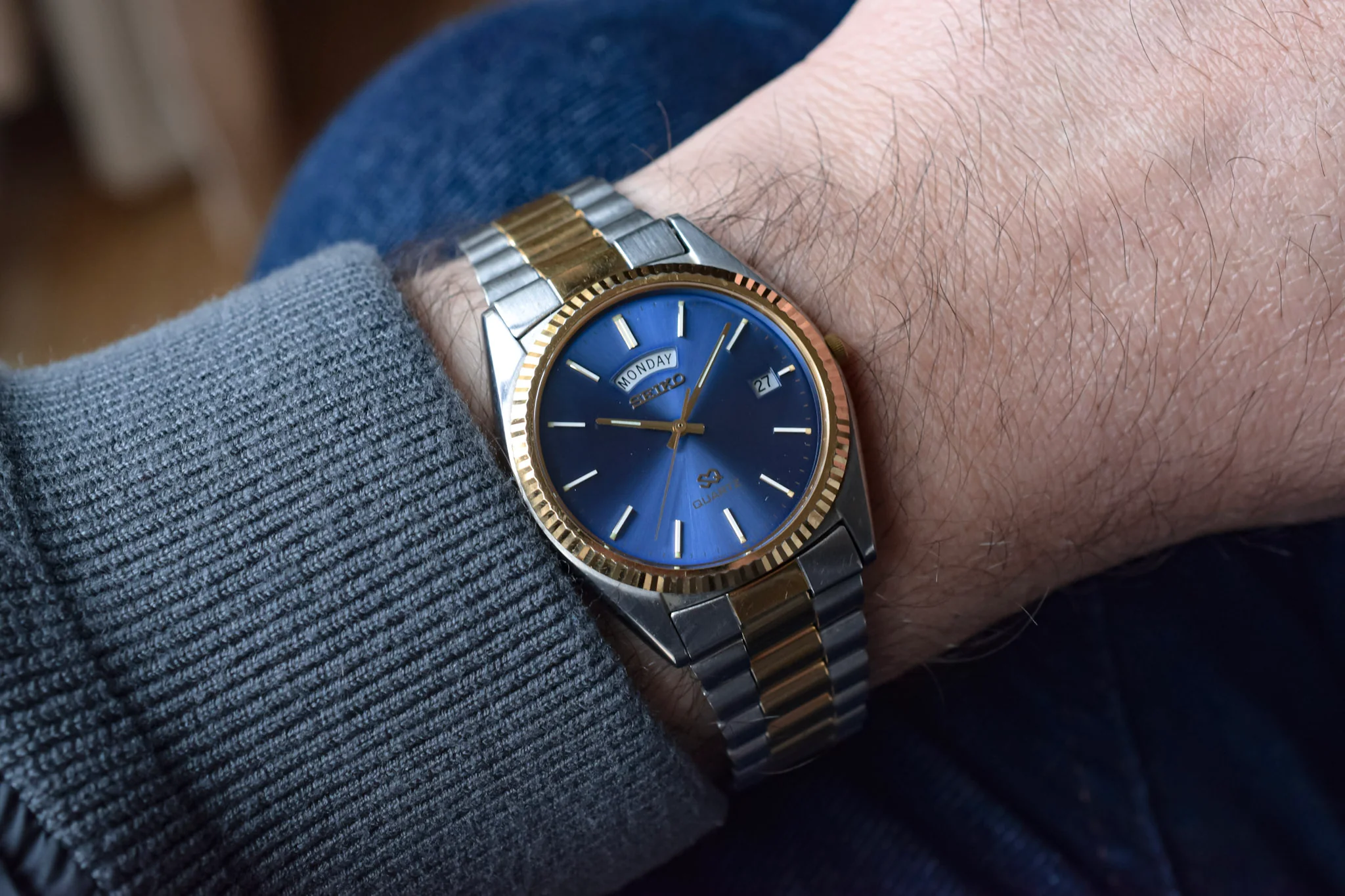 1991 Seiko SQ Two Toned Blue Dial Day-Date "President" - Image 4