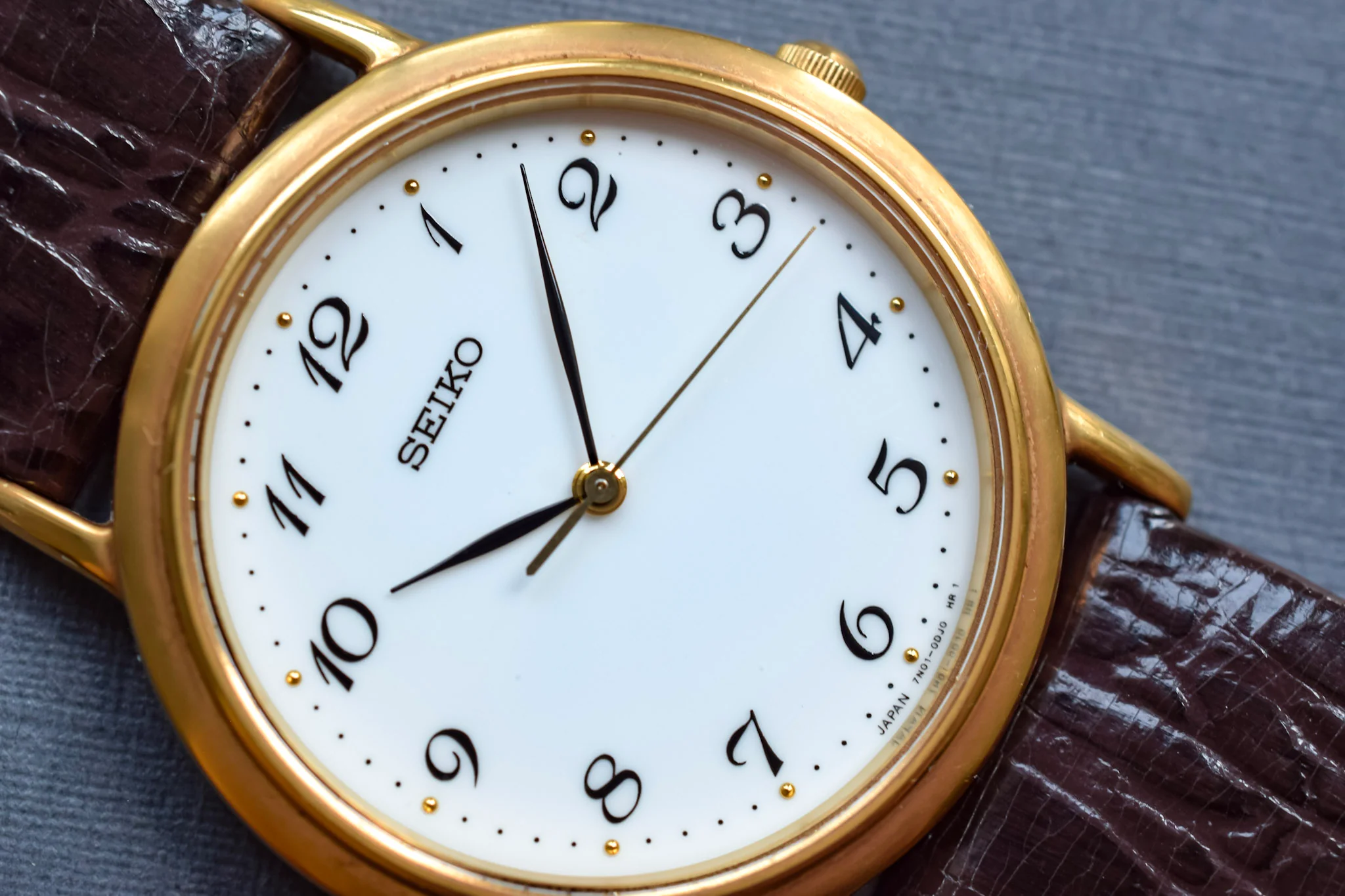 1998 Seiko Gold Tone Breguet Numerals - Brown Strap - Image 3