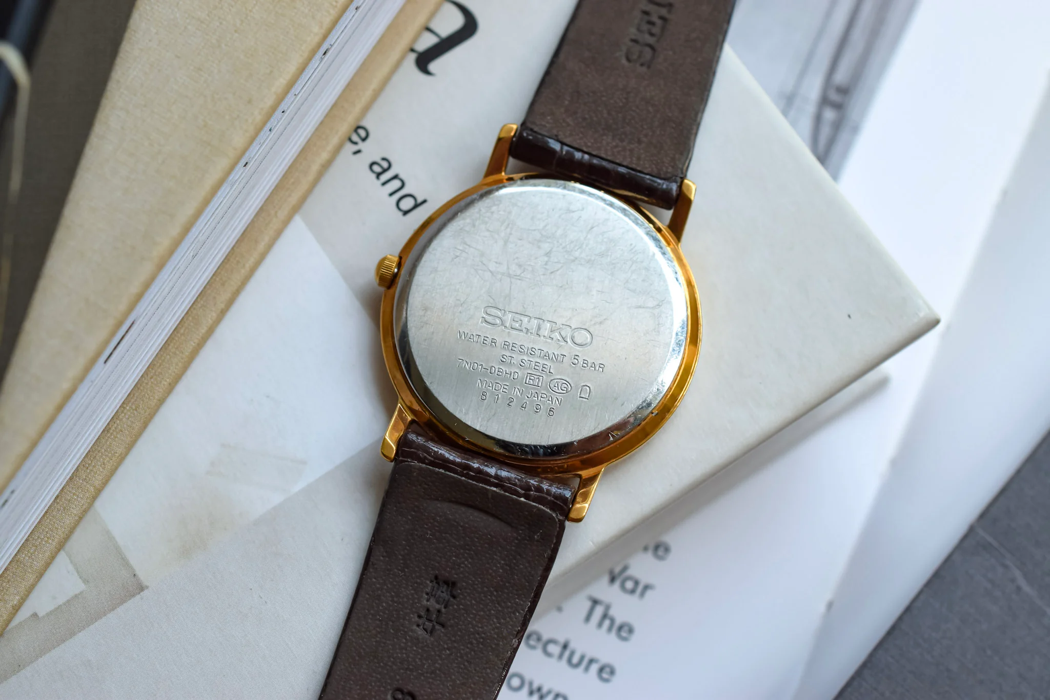 1998 Seiko Gold Tone Breguet Numerals - Brown Strap - Image 8