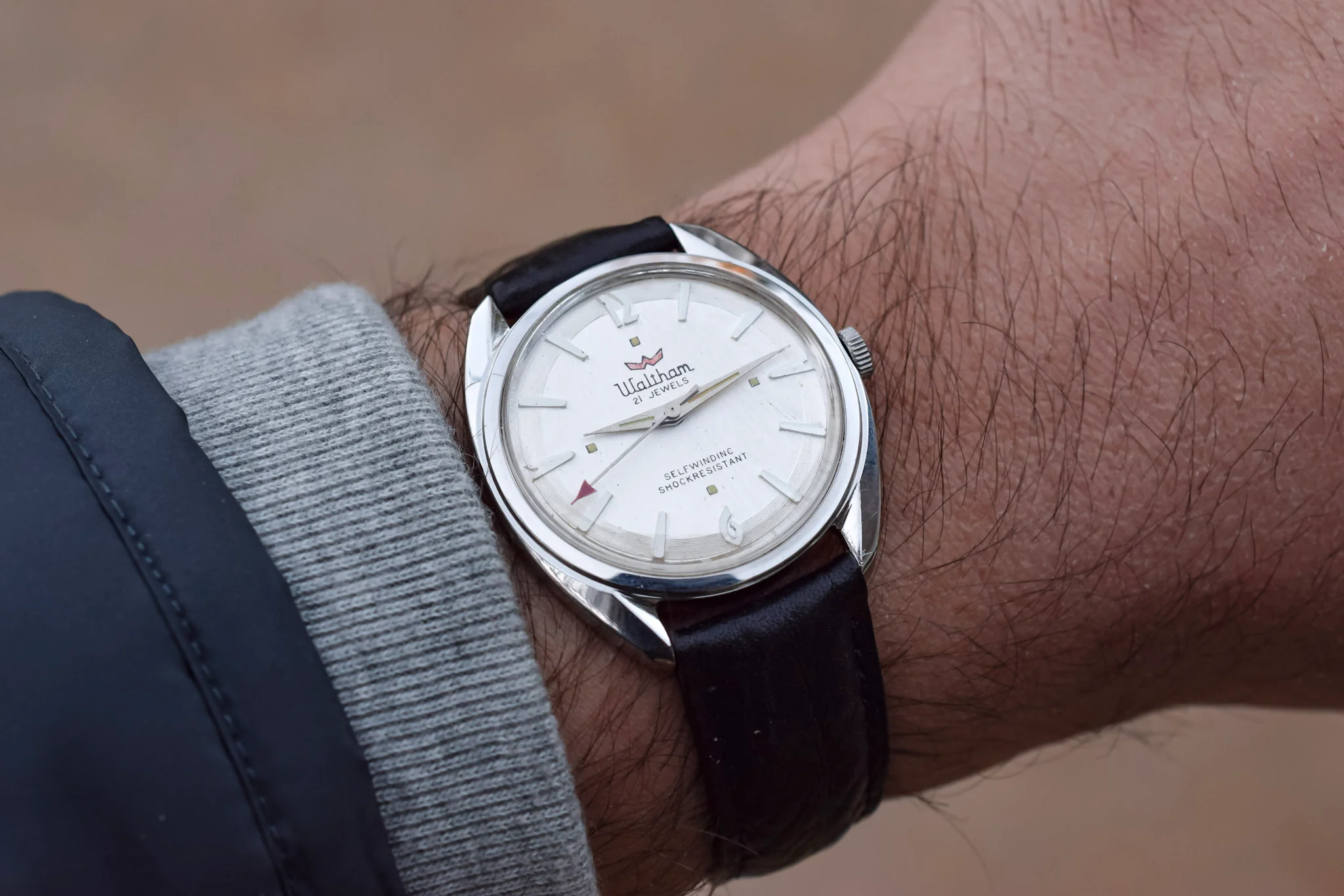 Vintage Red Arrow Automatic Waltham Textured Dial Watch - Image 11