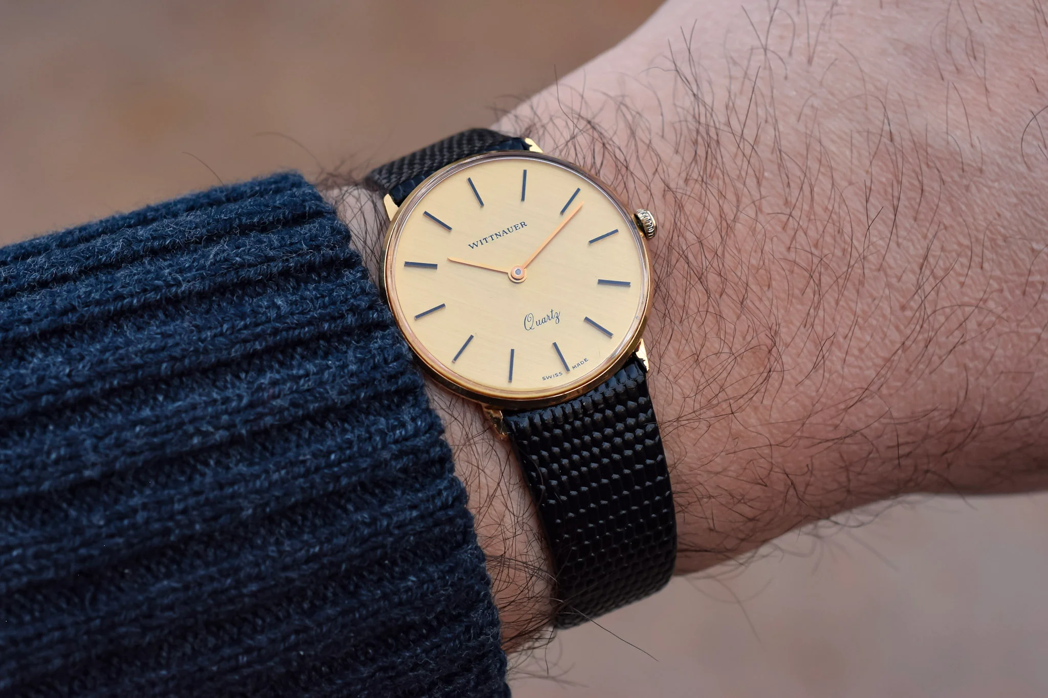 Vintage Gold Tone Linen Dial Wittnauer Quartz Watch - Image 10