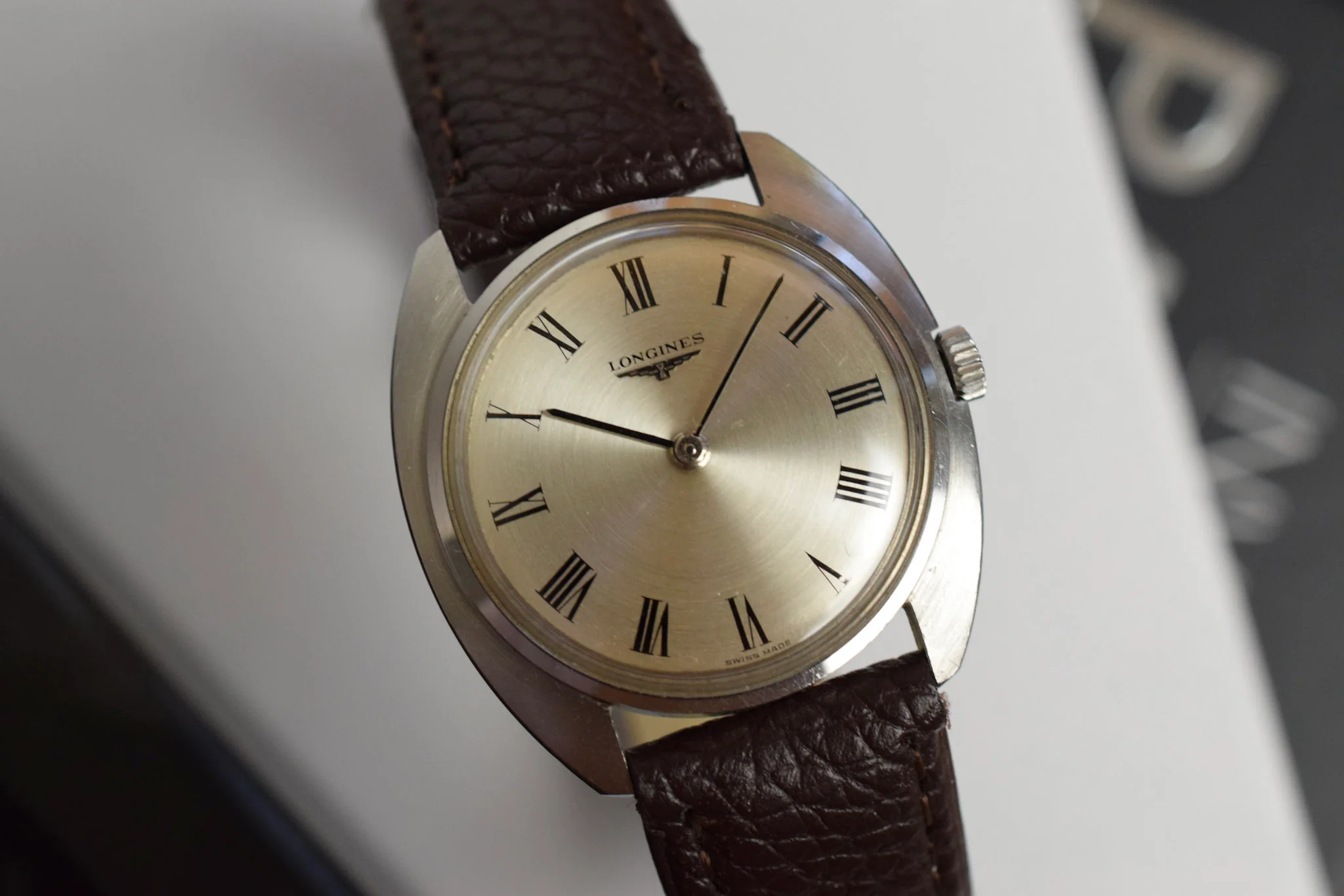Vintage Longines Mechanical Roman Steel Cushion - Image 3