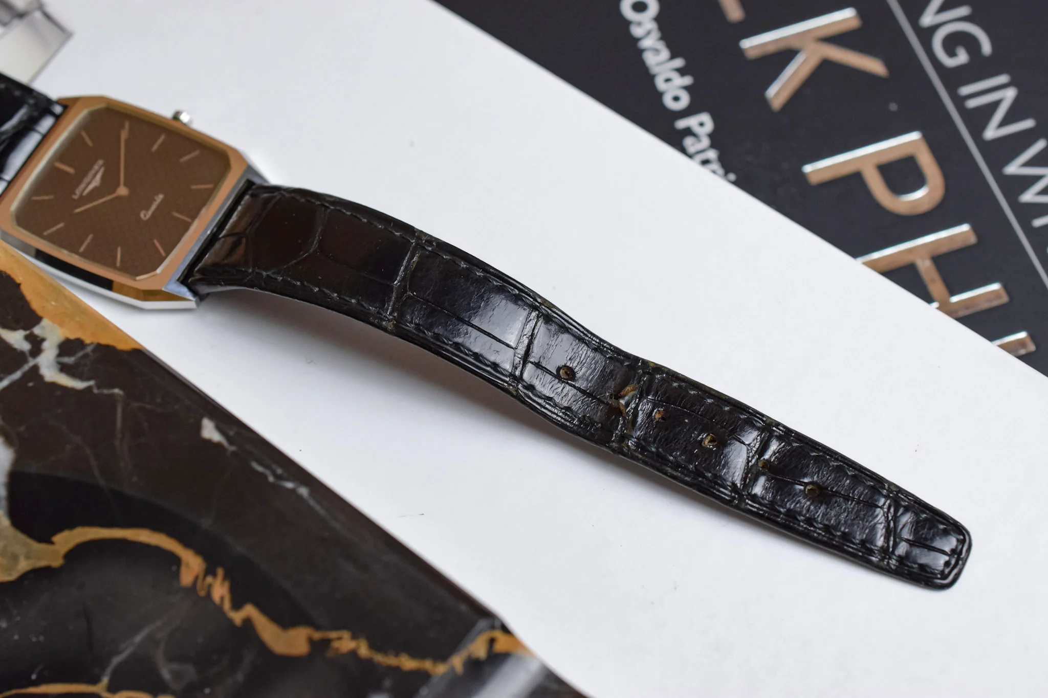 Vintage Longines Quartz Black Brick Dial Octo - Image 9