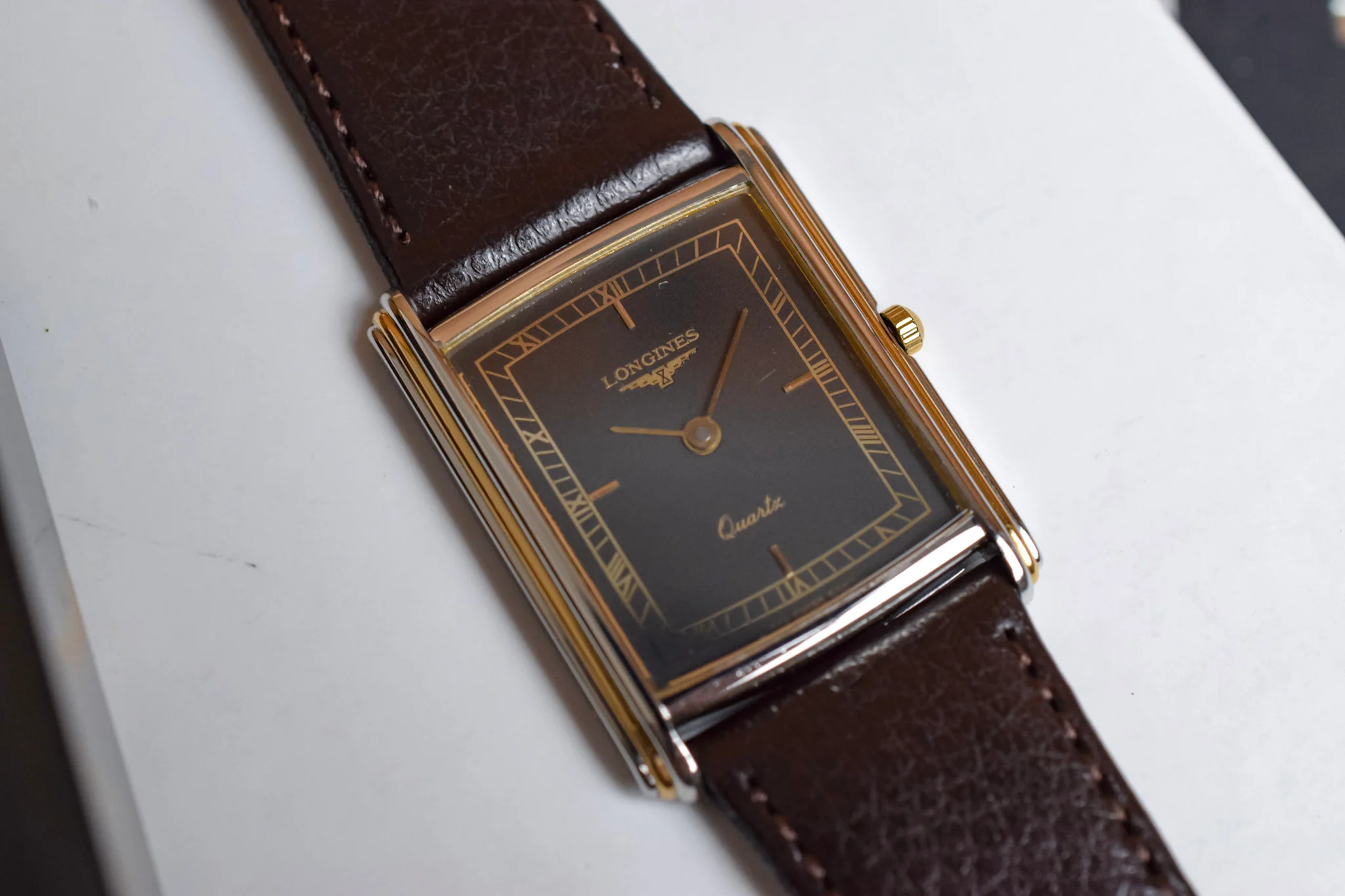 Vintage Longines Quartz Ghost Gilt Stepped Case Tank - Image 3