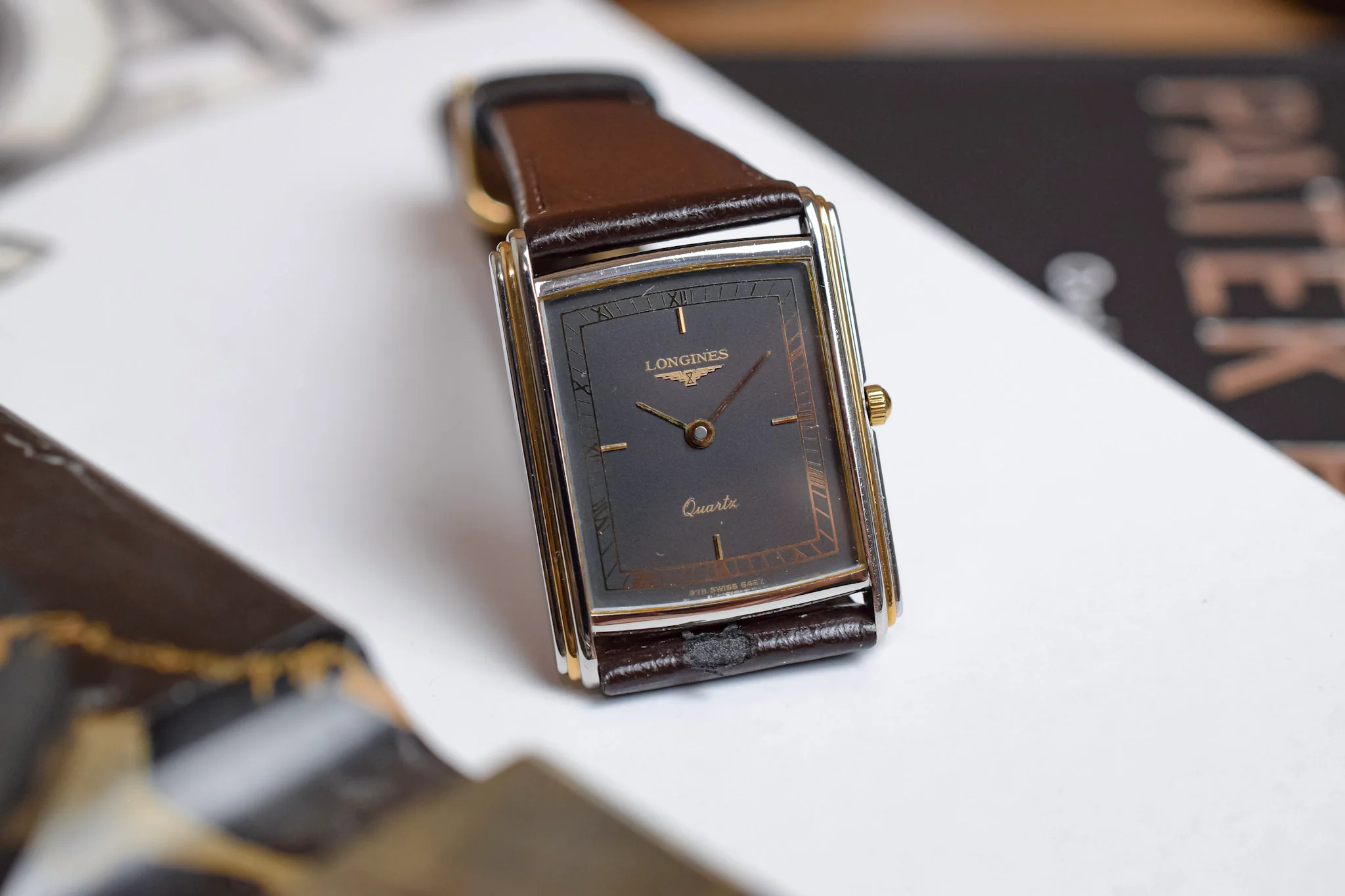 Vintage Longines Quartz Ghost Gilt Stepped Case Tank - Image 4