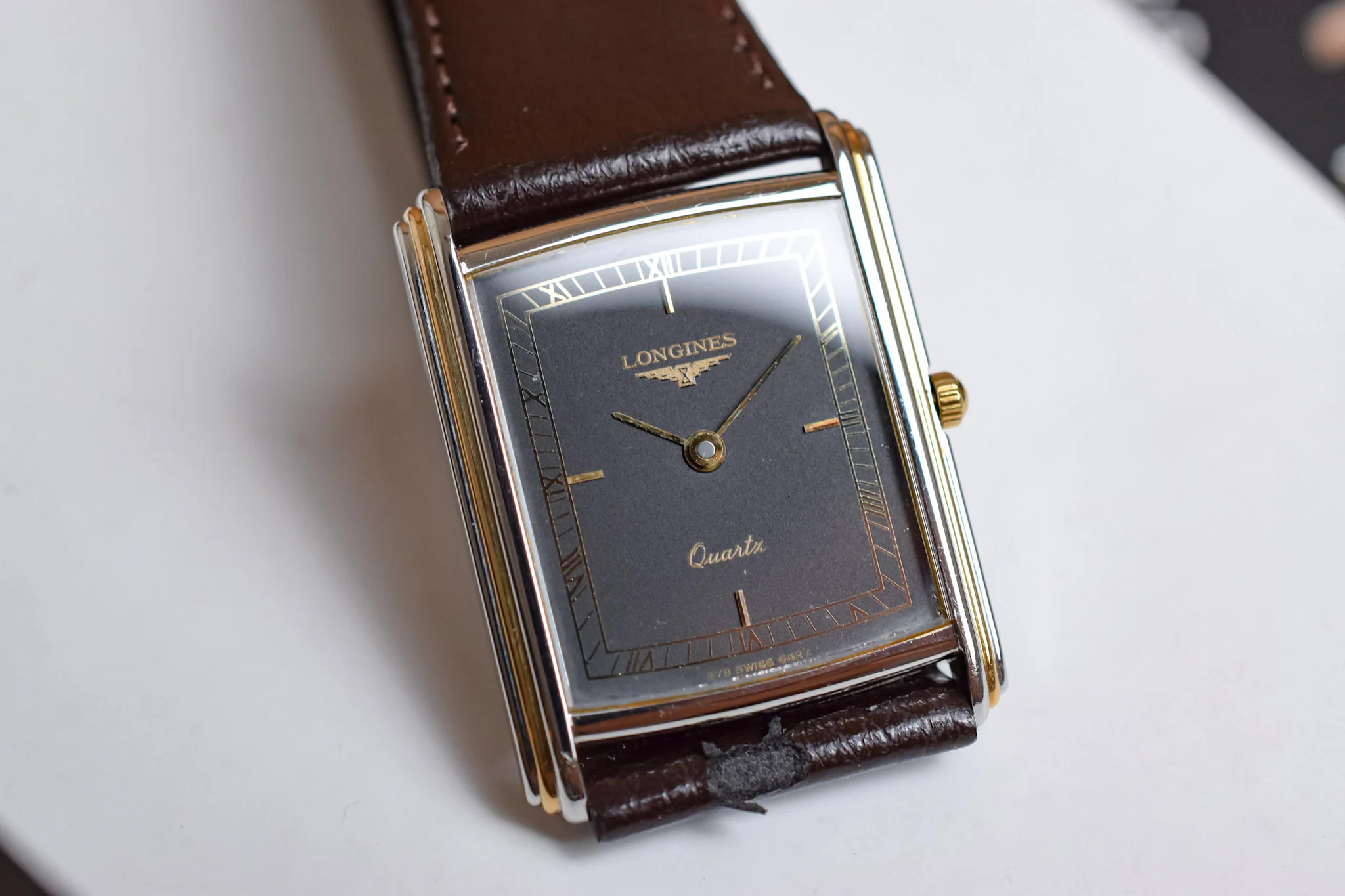 Vintage Longines Quartz Ghost Gilt Stepped Case Tank - Image 5