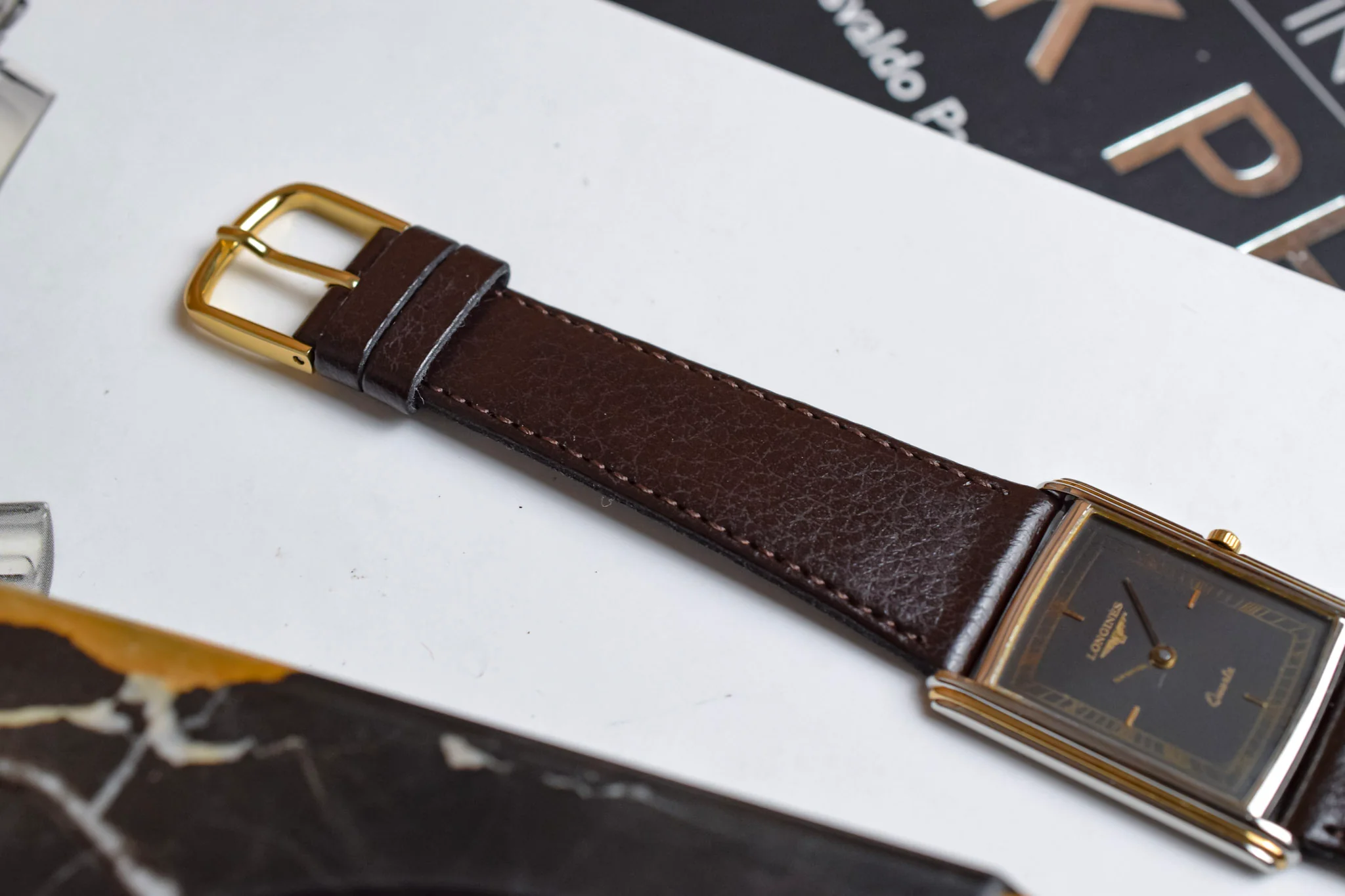 Vintage Longines Quartz Ghost Gilt Stepped Case Tank - Image 8