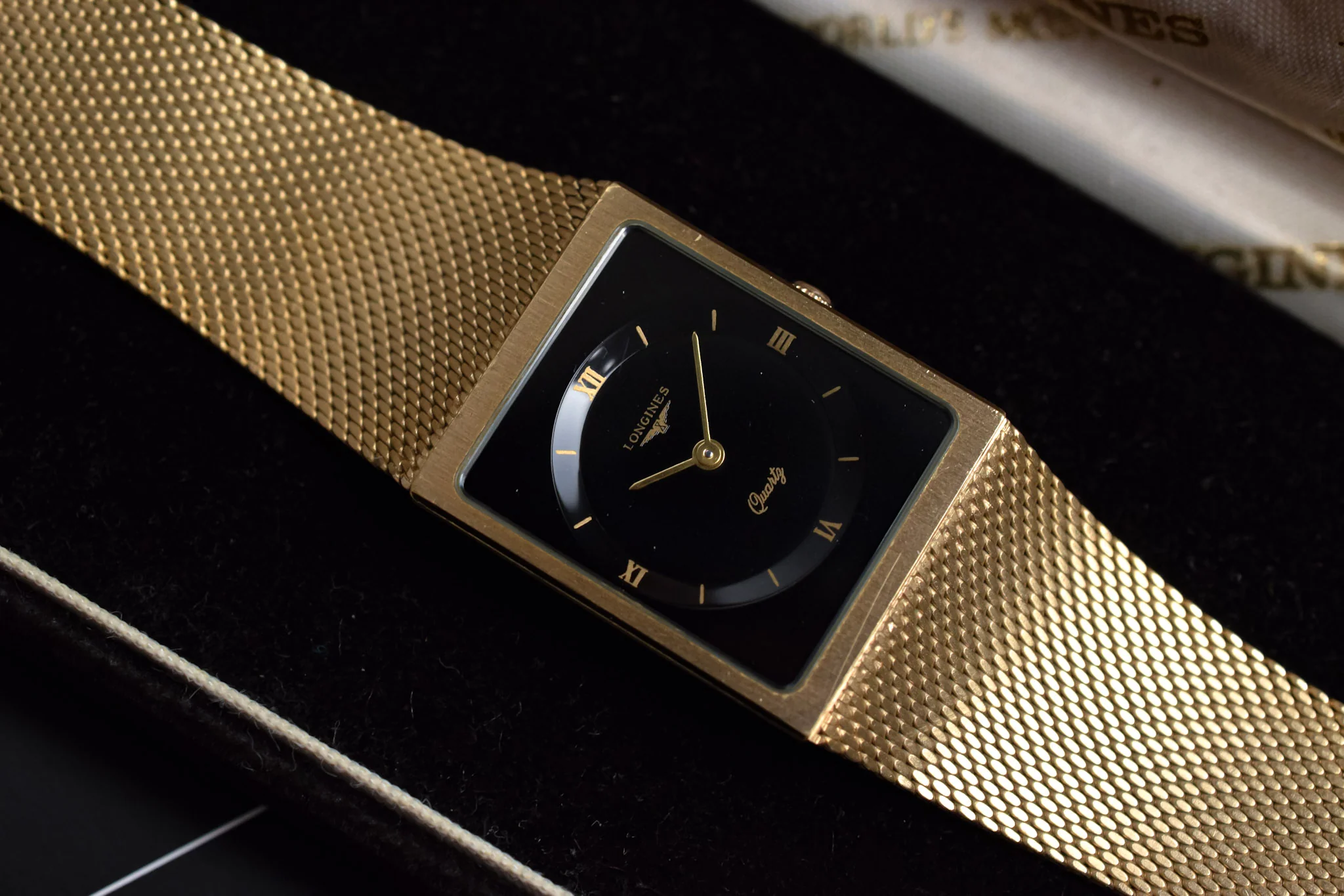 Vintage NOS Longines Quartz Golden Gilt Sector Dial Tank - Image 3