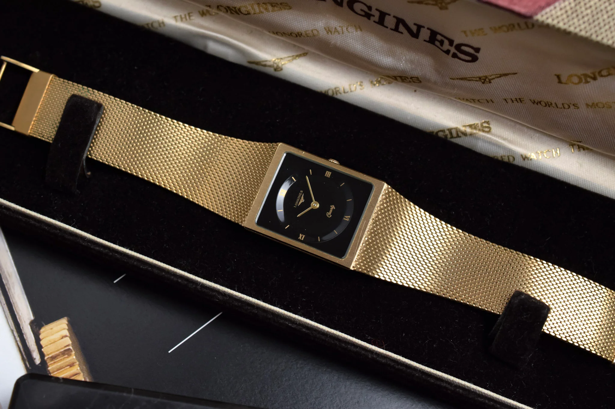 Vintage NOS Longines Quartz Golden Gilt Sector Dial Tank - Image 4