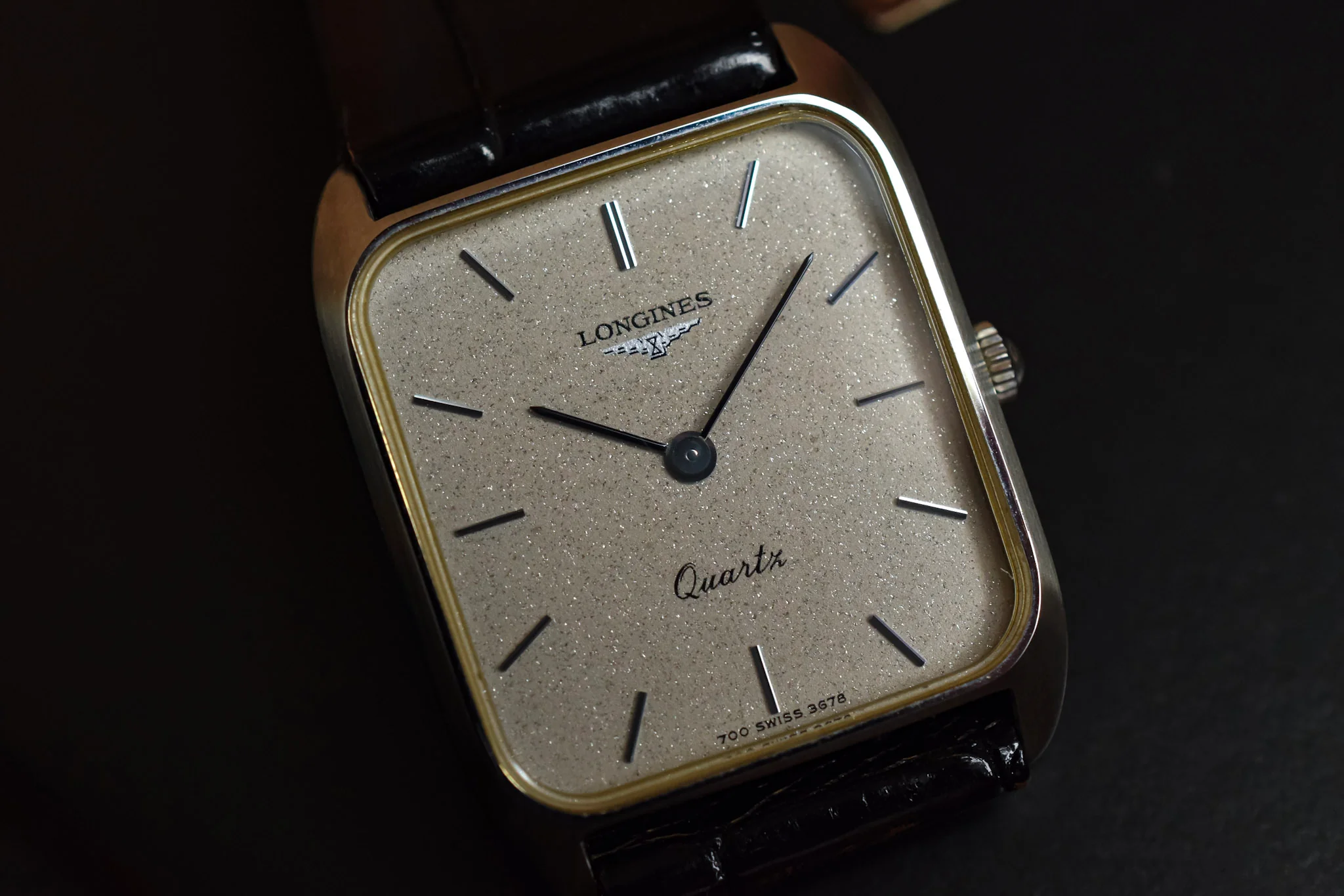 Vintage NOS Longines Quartz Sparkle Dial Steel Tank - Image 4